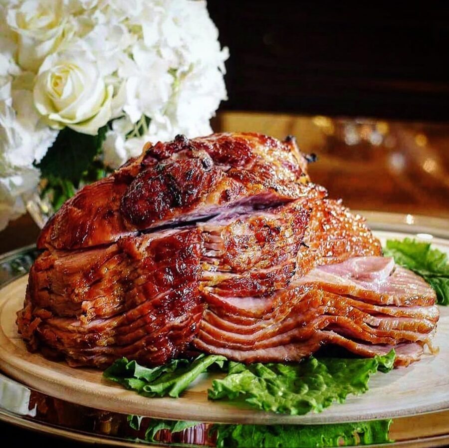 Glazed spiral ham catering centerpiece